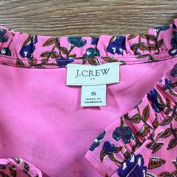 J. Crew Factory Pink Ruffle Neck Floral Tie Neck Blouse - Picture 6 of 7